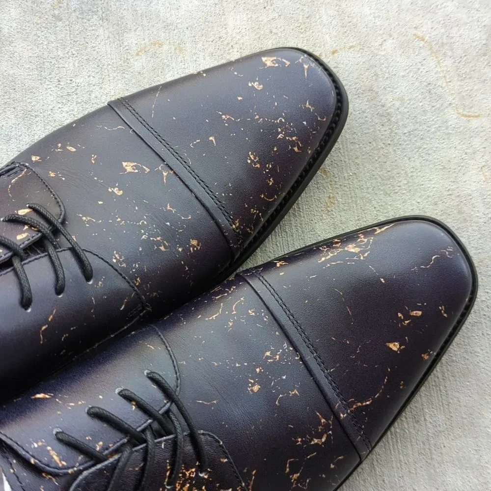 Thatcher Finch Men's Black Gold Flecked Luxury Formal‎ Dress Shoes Size 7